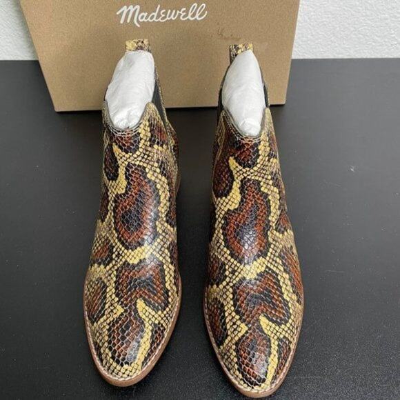 Madewell Womens Boots Size 6 Brown Cara Snakeskin Embossed Leather Chelsea - Picture 5 of 8